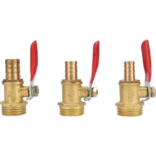 8/10/12mm Barbed Pipe Interface Brass Ball Valve 1/2" Male Thread Water Oil Air Gas Fuel Line Shut off Valve Garden Water Switch