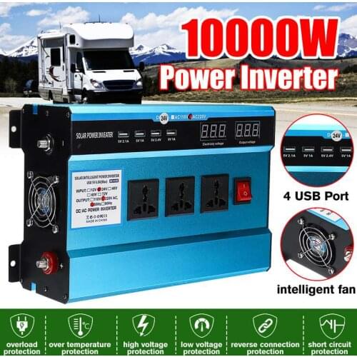 12V/24V/48V 10000W Car Solar Power 4 USB Port Inverter Voltage Transformer Power Converter Modified Sine Wave Car Home Inverter