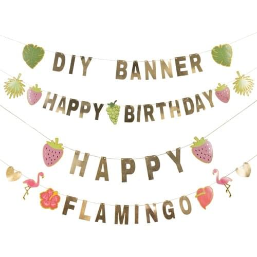 Summer DIY Banner 122Pcs Characters Fruits Flamingo For Birthday Wedding Baby Shower Tropical Hawaiian Party Decoration