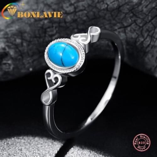 BONLAVIE 925 Silver Ring for Women Oval Turquoise Infinite Ring Fashion Jewelry for Wedding and Engagement Gift