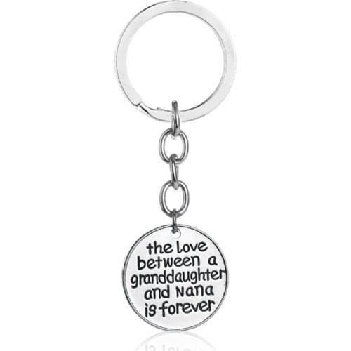 The love beTween a granddaughter and nana Pendant Keychain Fashion Metal Alloy Key Chains Key Rings Wholesale 12pcs/lot