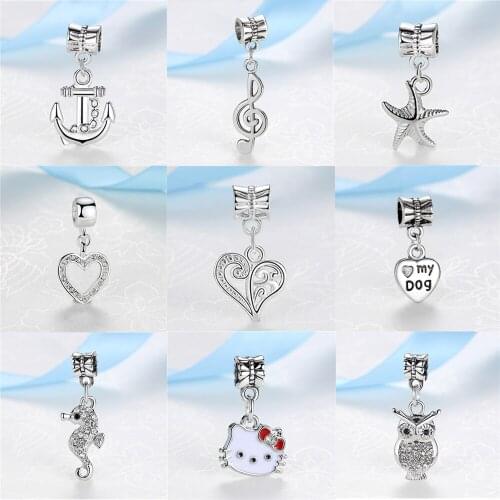 New Silver Plated Charm Bead 31 Styles Love Clover Animal Pendant Dangle Charms Fit Bracelets Women DIY Jewelry Making