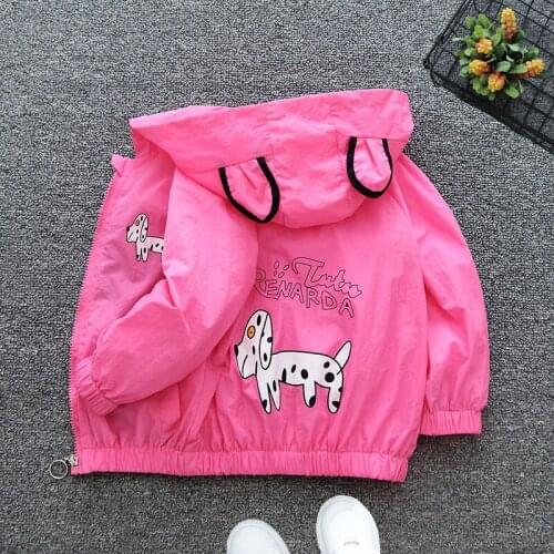 2021 Spring Summer Autumn Girls Boys Cute Cartoon Print Hooded Jacket Baby Kids Children Thin Coat Two Colors