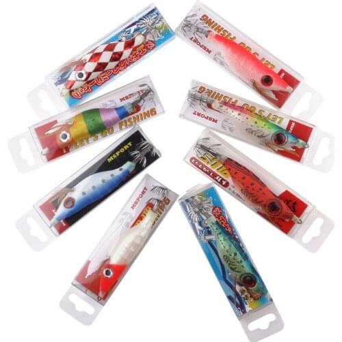 Wood Shrimp Fishing Lure Mix Color Squid Jig Hook 30Pcs Umbrella Hook Big Eye Random Color Artificial Jigging 10cm 10g