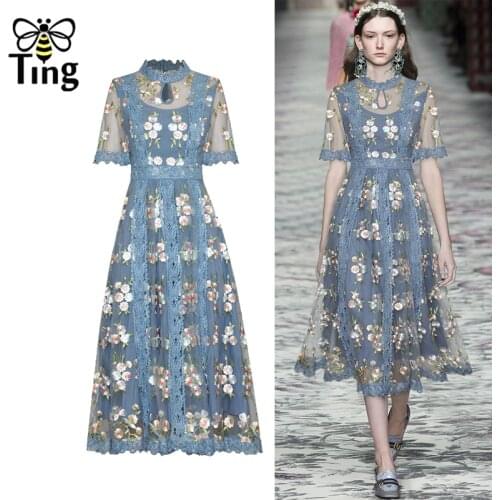 Tingfly Runway Designer Luxury Embroidery Party Night Dresses Butterfly Lace Patchowrk A Line Midi Long Dress Vestidos Vintage