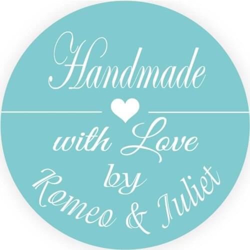 DouxArt 100 Pieces Handmade with Love Personalized Favors Stickers, 40mm Colorful Heart Wedding Communion Seals Labels V1226