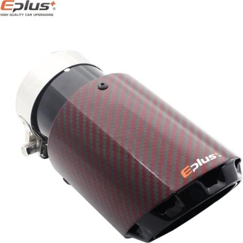 EPLUS Latest 3 Layer Red Glossy Carbon Car Mufflers Tip Universal Stainless Black Exhaust Pipe Muffler Nozzle Decoration AK