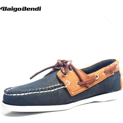 Hot Sale!! Boat Shoes Men Genuine Leather Loafers Mixed Colors Lace Up Driving Car Shoes Leisure Man Casual Shoes Size 11 12