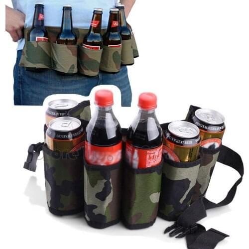 6 Pack Canvas Beer Belt Holster Drink Soda Can Bottle Pouch Bag Hunting Tactical Beer Belt For Camping Hiking