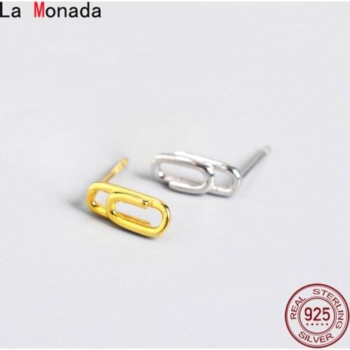 La Monada Pin Paperclip Stud Earrings Silver 925 Small 925 Sterling Silver Earrings Minimalist Women Silver Earrings 925