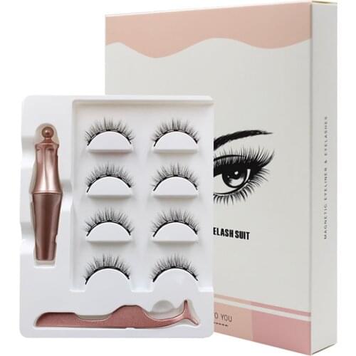 4Pairs Magnetic Eyelashes Eyeliner Set Short Natural Lasting Handmade Lashes Waterproof Liquid Pen Tweezer Maquiagem Makeup Tool