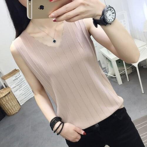 Tank Vests Women Top V-neck Solid Fashion Big Size Sleeveless Casual Thin Tops Summer Knit Hollow Out Shirt Gilet Femme 2021