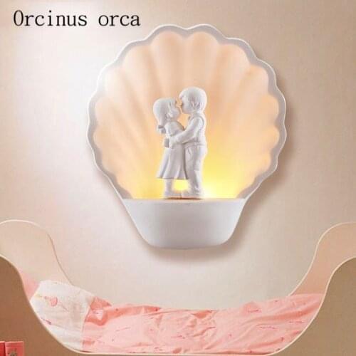 Cartoon creative doll wall lamp boy girl bedroom childrens room lamp personality warmth shell LED wall lamp free shipping