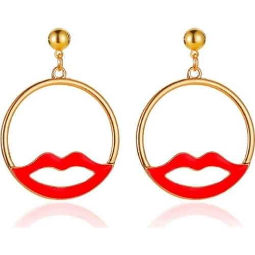 New Fashion Exaggerated Lip Earrings Ins Retro Personality Hip Hop Round Earrings Earrings Friend Gift
