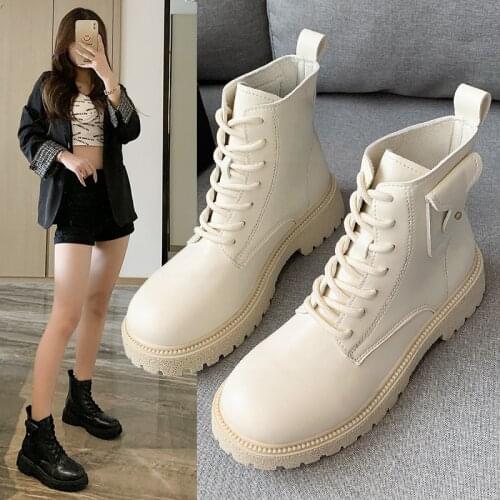 New Pocket Motorcycle Boots Women White Black Increased Martin Boots Lace-up Comfort Ankle Boots Womens Platform Designer Shoes