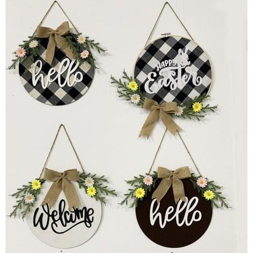 Hello Welcome Easter Wreath Shooting Props Happy Easter Black and White Grid Wreath Door Hanging EA20