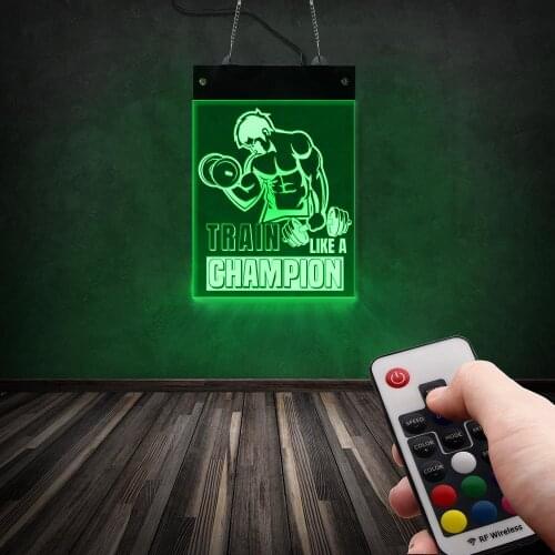 Train Like a Champion GYM Training Quote LED Neon Logo Sign Fitness Room Open Sign Weightlifting LED Display Advertisement Board