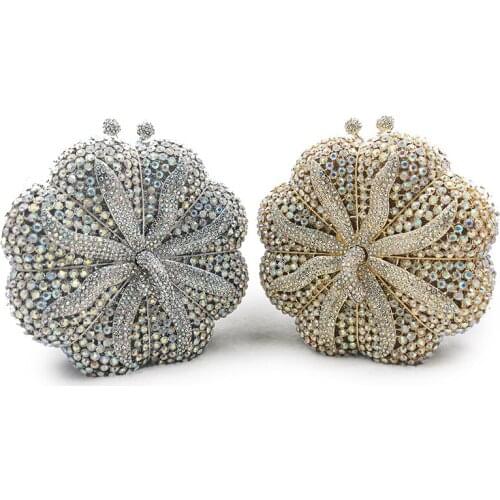 Silver/Gold Metal Wedding Bag Luxury AB Rhinestone Pumpkin Shape Crossbody Messenger Diamond Evening Clutch Crystal Handbags