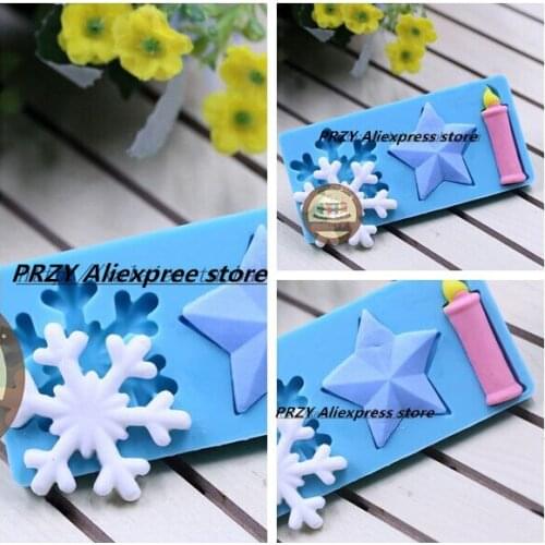 Silicone Snowflake Mold Silicone Resin Clay Chocolate Mold Candlestick Pentagram Fondant Cake Decoration Mold Sugar Craft Tools