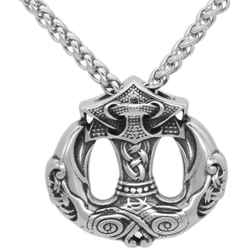 Nordic viking odin raven thor hammer Mjolnir stainles steel pendant necklace
