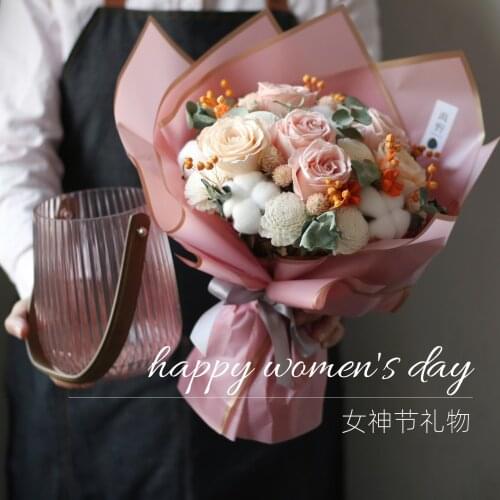 Fresh White Green Preserved Fresh Flower Bouquet Mori Style Korean Style Artistic License Bridal Bouquet Rose Cotton Wedding