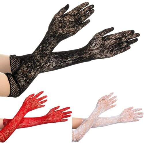 Ladies Sexy Mesh Stretchy Floral Bride Long Lace Gloves Gothic Steampunk Fancy Dress Xmas