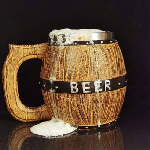Vintage Imitation Solid Wood Resin Beer Barrel Cup Pot Large Capacity Beer Barrel Coffee Cup Birthday Christmas Halloween Gift