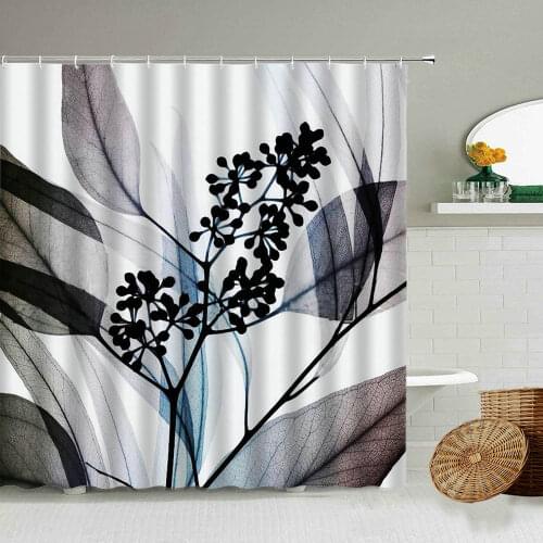 Abstract Transparent Flower X-ray Effect Blossom Shower Curtain White Background Bathroom Bathtub Art Waterproof Cloth Curtains