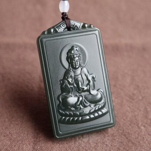 Xinjiang Hetian jade sapphire one fine material sitting lotus Guanyin brand pendant jade Buddha pendant black jade hp311