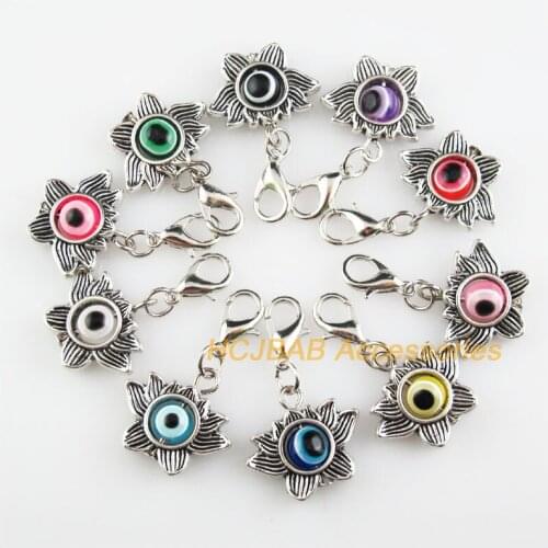 10 New Lotus 17x19mm Charms Mixed Eye Resin Tibetan Silver Plated Retro With Lobster Claw Clasps