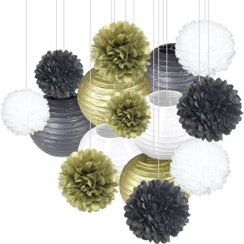 15Pcs/Set Mixed Colour Paper Flower Balls Poms Honeycomb Balls Paper Lanterns Wedding Birthday Party Home Decorations