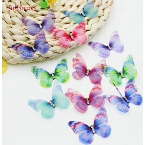56PCS Gradient Color Organza Fabric Butterfly Appliques 38mm Translucent Chiffon Butterfly for Party Decor, Doll Embellishment