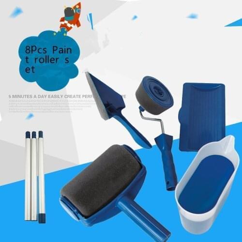 8pc/set Multifunctional Wall Decorative Paint Roller Corner Brush Handle Tool DIY Household Easy to Operate Painting Brushes Kit