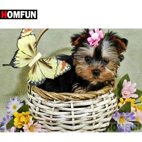 HOMFUN Full Square/Round Drill 5D DIY Diamond Painting "Animal dog" 3D Diamond Embroidery Cross Stitch Home Decor A18632