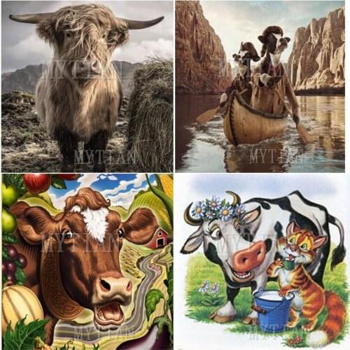 5D DIY Diamond Painting Cartoon Cow Diamond Mosaic animal Full Square/Round Drill Picture Of Rhinestones home art decor