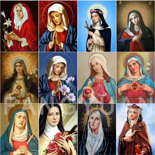 5D Diy Full Round Square Diamond Painting Religious Virgin Mary Diamond Cross Embroidery Resin Diamond Mosaic Wall Art Decor