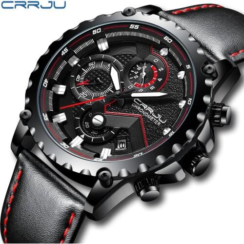 CRRJU Luxury Brand Leather Chronograph Automatic Date Male Sport Quartz Watches Mens Waterproof Clock Relogio Masculino