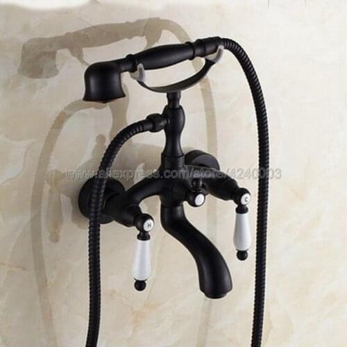 Black Oil Rubbed Brass Bathroom Bathtub Mixer Faucet Telephone Style With Brass Handshower Bath & Shower Faucets Ktf040