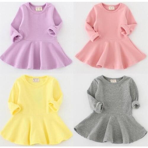 Kids Girls Dress Cotton Autumn Winter Long Sleeve Dress for Girls 0-6T Candy Color Infant Toddler Girls Bottoming Dress