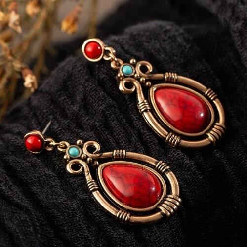 Ethnic big water drop hanging women earrings boho indian dangle earrings for women golden bronze earring statement jewelry gift