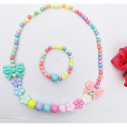 Bow Tie Girls Cartoon Rose Bead Necklace Bracelet For Children Handmade Cute Bead Fashion Jewelry For Girl Women Party Gift