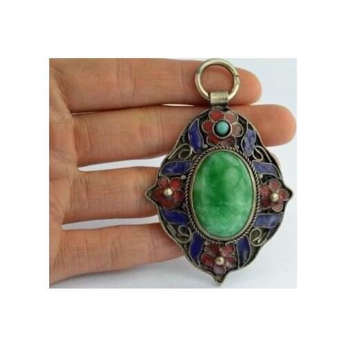 Exquisite Old Chinese Collection Decorated Handwork Imitation green Jade Cloisonne Flower Pendant