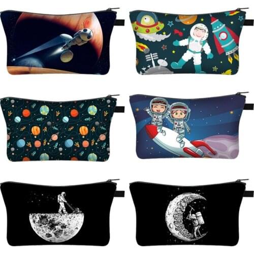 Astronaut / Spaceship Cosmetic Bag Starry Night Galaxy Boys Girls Toiletry Bags Lipstick Pouch Ladies Portable Mini Wallet