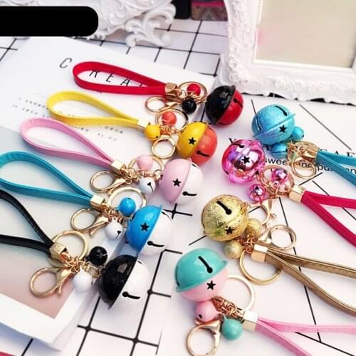 Creative Bell Cord Keychain Female Cartoon DIY Mobile Phone Case Decoration PU Leather Cord Car Bag Pendant Christmas Gift