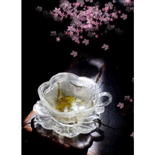 Cherry Blossoms Mug Glass Saucer Teacup Tray Handmade Chinese Style Insulation Kung Fu Tea Coaster Snack Fruit Dessert Plate