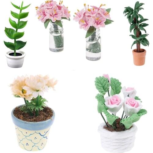 Mini Tree Potted For Green Plant In Pot Doll House Furniture Home Decor Simulation Potted plants 1:12 Dollhouse Miniature