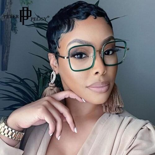 Fashion Square Anti Blue Light Glasses Women Metal Frame Glasses One Piece Transparent Eyeglasses Computer BlueLight Eyewear