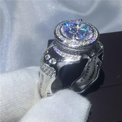 Luxury Male ring White Gold Filled 925 Silve ring 5A zircon Stone cz Engagement Wedding Band Rings for men Jewelry