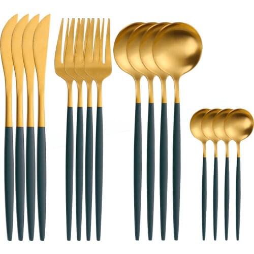 Gold Stainless Steel Cutlery Set 16Pcs Matte Tableware Sets Knifes Spoons Forks Set Steel Cutlery Dinnerware Kitchen Tableware