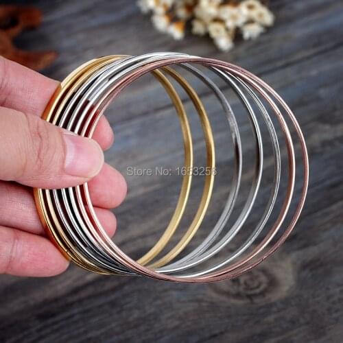 For XMAS Holiday Gifts 7pcs/set New Stainless Steel Tri-Color Gold/ Rose Gold Bracelet Cuff Bangle Jewelry 3mm 68mm